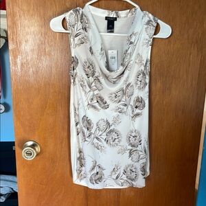 Ann Taylor Factory White Draped Sleeveless Blouse
